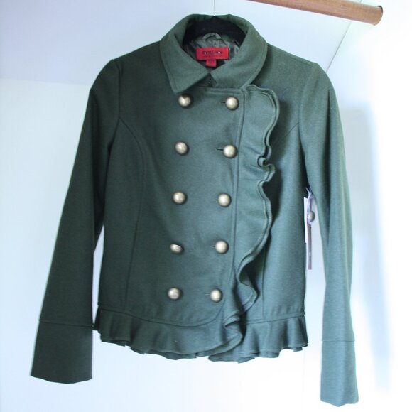 NWT CoffeeShop Junior Double Button Ruffle Front 55% wool Jacket Flair Oliver S - Picture 1 of 5